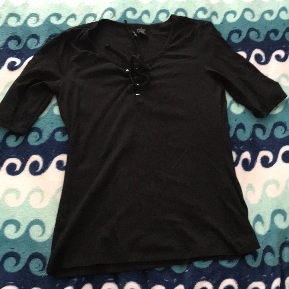 black tie up shirt
